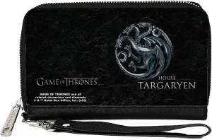 Buckle-Down Game of Thrones Wallet, Zip Around, Game of Thrones House Targaryen Dragon Sigil Black Silvers, Vegan Leather