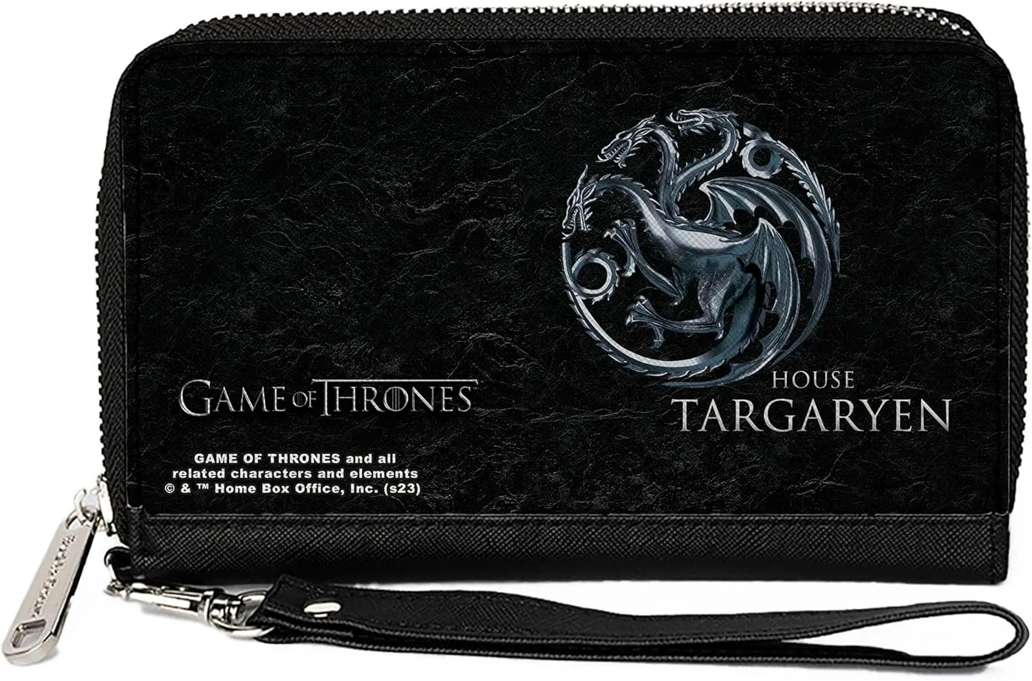 Buckle-Down Game of Thrones Wallet, Zip Around, Game of Thrones House Targaryen Dragon Sigil Black Silvers, Vegan Leather