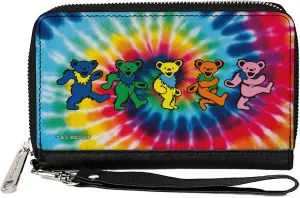 Buckle-Down Grateful Dead Wallet, Zip Around, Grateful Dead Dancing Bears Swirl Tie Dye Multi Color, Vegan Leather