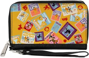Buckle-Down Movies Wallet, Zip Around, The Wizard of Oz Characters Scenes and Icons Collage Yellow, Vegan Leather
