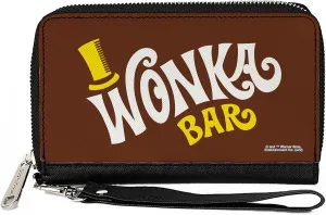 Buckle-Down Movies Wallet, Zip Around, Willy Wonka and the Chocolate Factory Wonka Bar Wrapper Logo, Vegan Leather