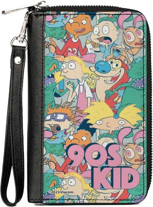 Buckle-Down Nickelodeon Wallet, Zip Around, Nick Rewind 90s Kid Character Mash Up Collage, Vegan Leather