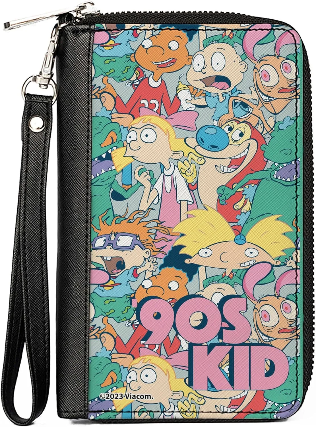 Buckle-Down Nickelodeon Wallet, Zip Around, Nick Rewind 90s Kid Character Mash Up Collage, Vegan Leather