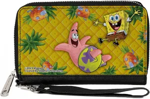 Buckle-Down Nickelodeon Wallet, Zip Around, SpongeBob and Patrick Star Pose Pineapple Gold, Vegan Leather