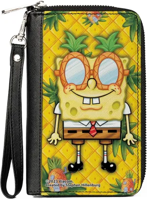 Buckle-Down Nickelodeon Wallet, Zip Around, SpongeBob Pineapple Eyes Pose Pineapple Gold, Vegan Leather