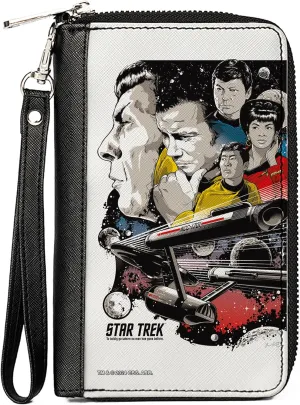 Buckle-Down Paramount Network Wallet, Zip Around, Classic Star Trek Crew and Enterprise Poster Multi Color, Vegan Leather
