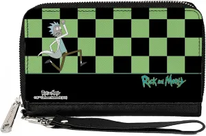 Buckle-Down Rick and Morty Wallet, Zip Around, RICK AND MORTY Rick Running Pose Checker Black/Green, Vegan Leather