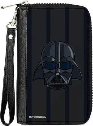 Buckle-Down Star Wars Wallet, Zip Around, Star Wars Darth Vader Face Black Grays Reds Greens, Vegan Leather