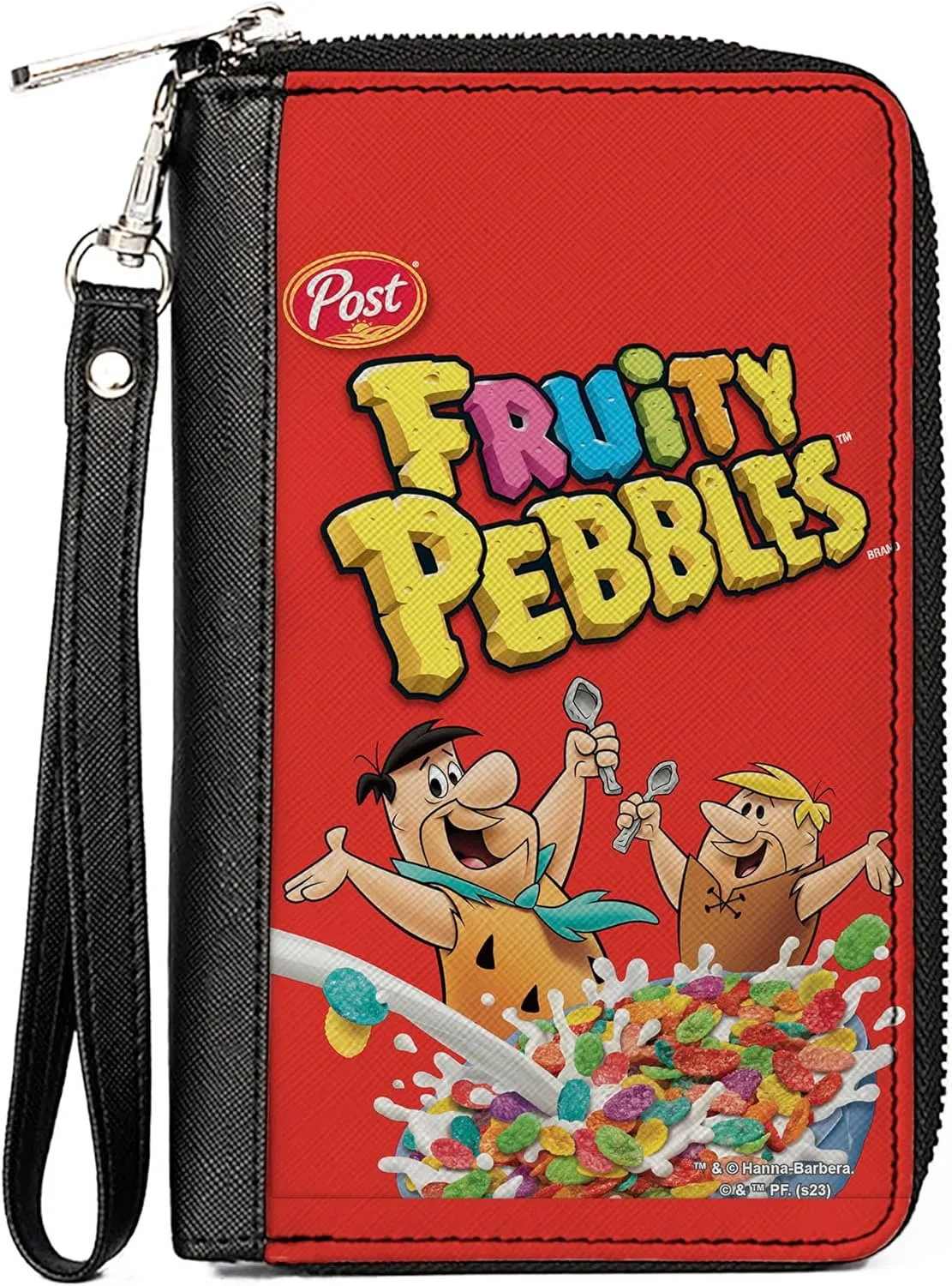 Buckle-Down The Flintstones Wallet, Zip Around, Fruity Pebbles Fred and Barney Cereal Box Replica Bright Red, Vegan Leather