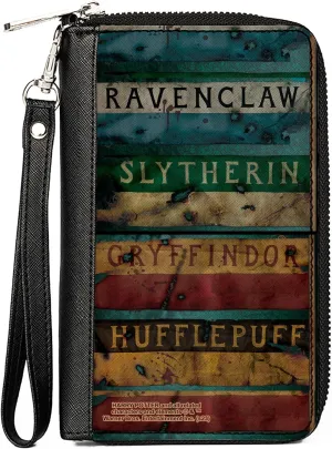 Buckle-Down The Wizarding World of Harry Potter Wallet, Zip Around, Gryffindor Hufflepuff Burnt Banners, Vegan Leather