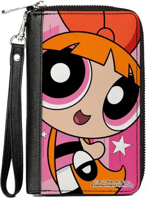 Buckle-Down Warner Bros. Animation Wallet, Zip Around, The Powerpuff Girls Blossom Close-Up Pose Pinks, Vegan Leather