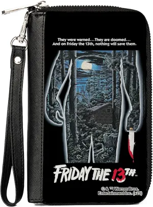 Buckle-Down Warner Bros. Horror Movies Wallet, Zip Around, FRIDAY THE 13TH Jason Crystal Lake Cabin Silhouette Movie Pose, Vegan Leather