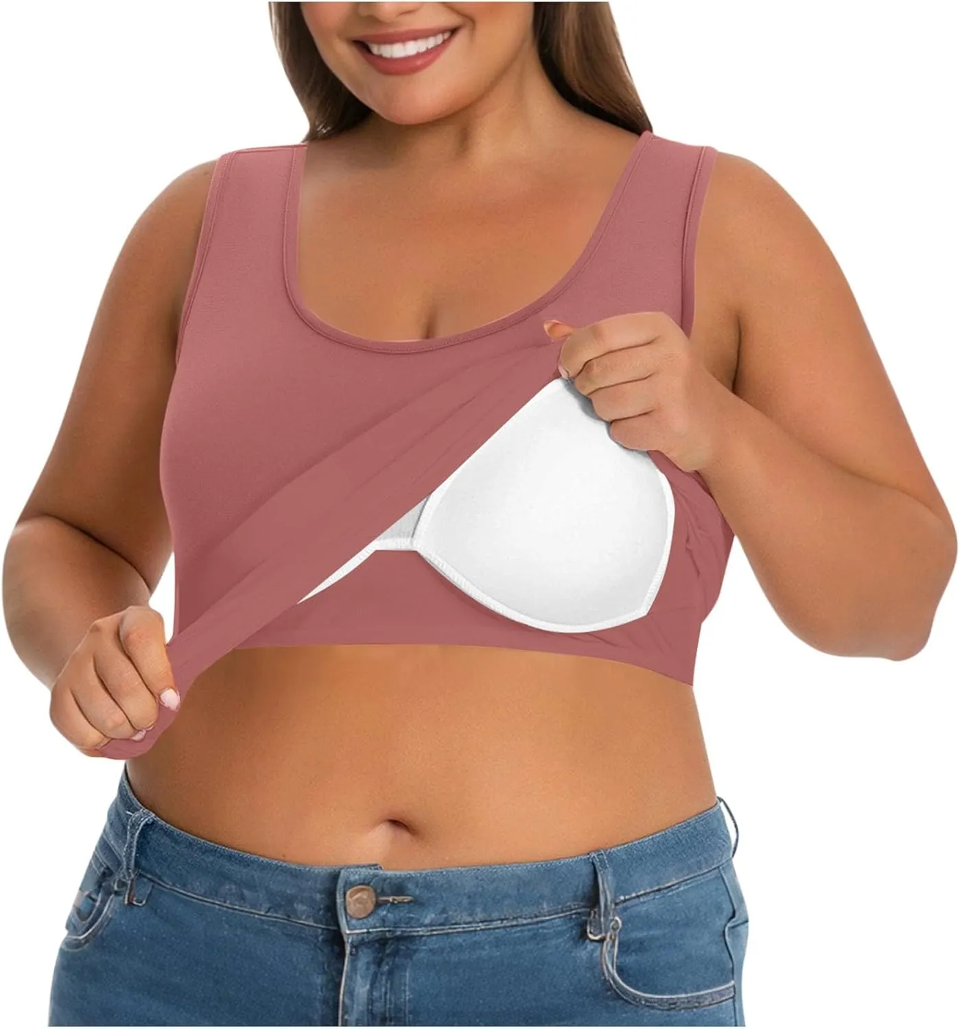Camisole Tops for Women Built in Bra Plus Size Tank Tops Padded Sleeveless Top Summer 2025 Vacation Tank Top
