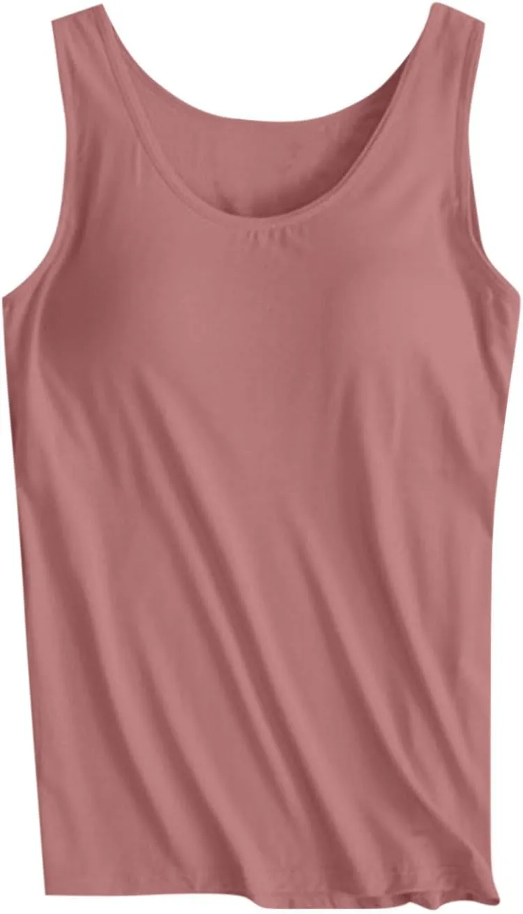 Camisole Tops for Women Built in Bra Plus Size Tank Tops Padded Sleeveless Top Summer 2025 Vacation Tank Top