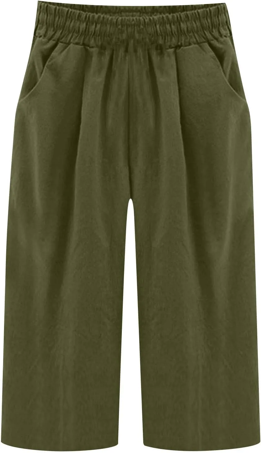Capri Pants for Women Plus Size Trendy Elastic Waist Wide Leg Linen Pants Summer Beach Lighweight Cropped Trousers