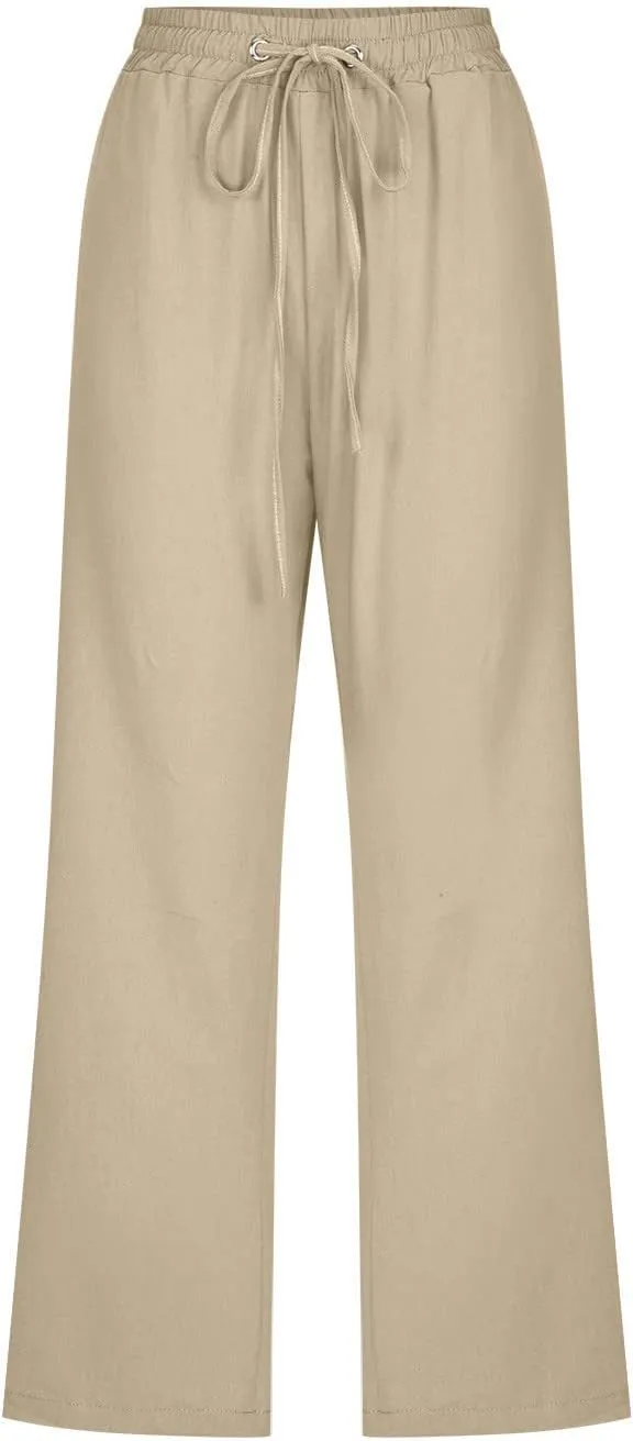 Capris Pants for Women Cotton Linen Casual Summer 2025 Drawstring Elastic Waist Straight Cropped Trouser with Pockets