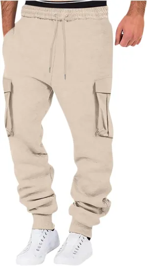 Cargo Pants for Men High Street Leisure Loose Sports Running Solid Color Lace Up Cargo Pants Sweater Men's Jogger
