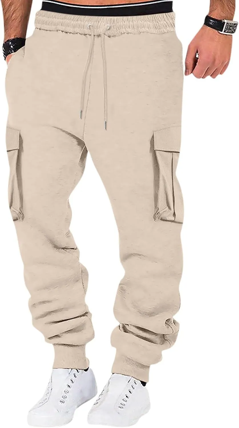 Cargo Pants for Men High Street Leisure Loose Sports Running Solid Color Lace Up Cargo Pants Sweater Men's Jogger