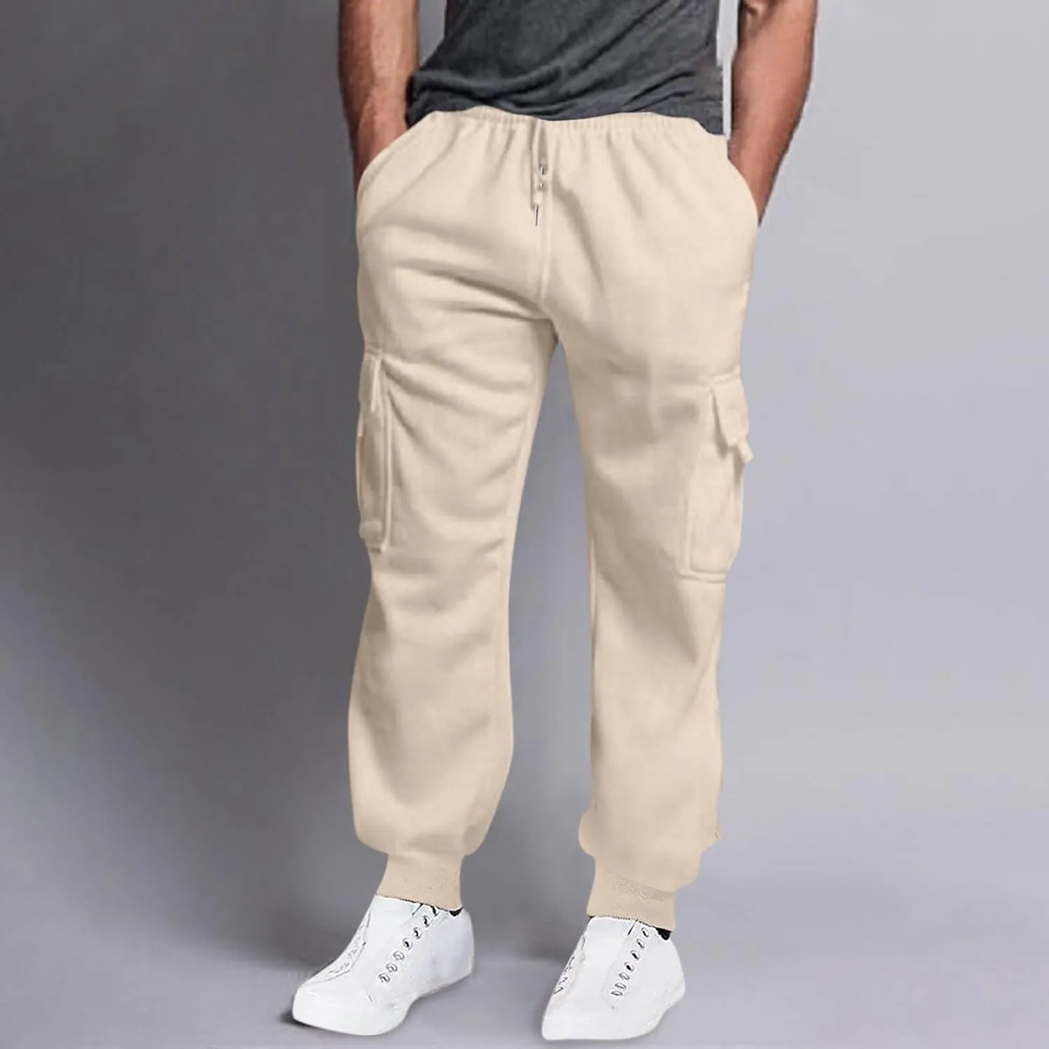 Cargo Pants for Men High Street Leisure Loose Sports Running Solid Color Lace Up Cargo Pants Sweater Men's Jogger