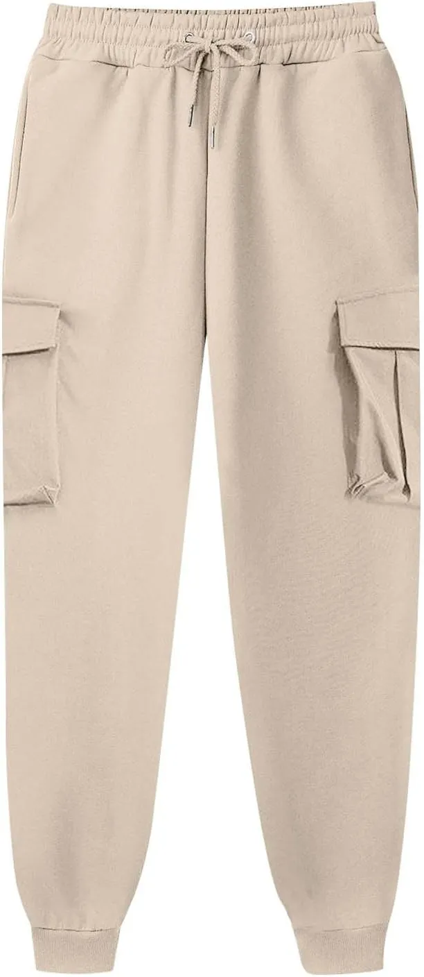 Cargo Pants for Men High Street Leisure Loose Sports Running Solid Color Lace Up Cargo Pants Sweater Men's Jogger