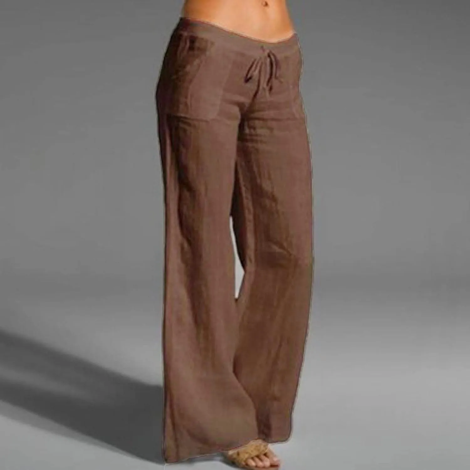 Ceboyel Women Cotton Linen Palazzo Pants Drawstring Straight Wide Leg Casual Baggy Gaucho Pants Summer Lounge Trousers