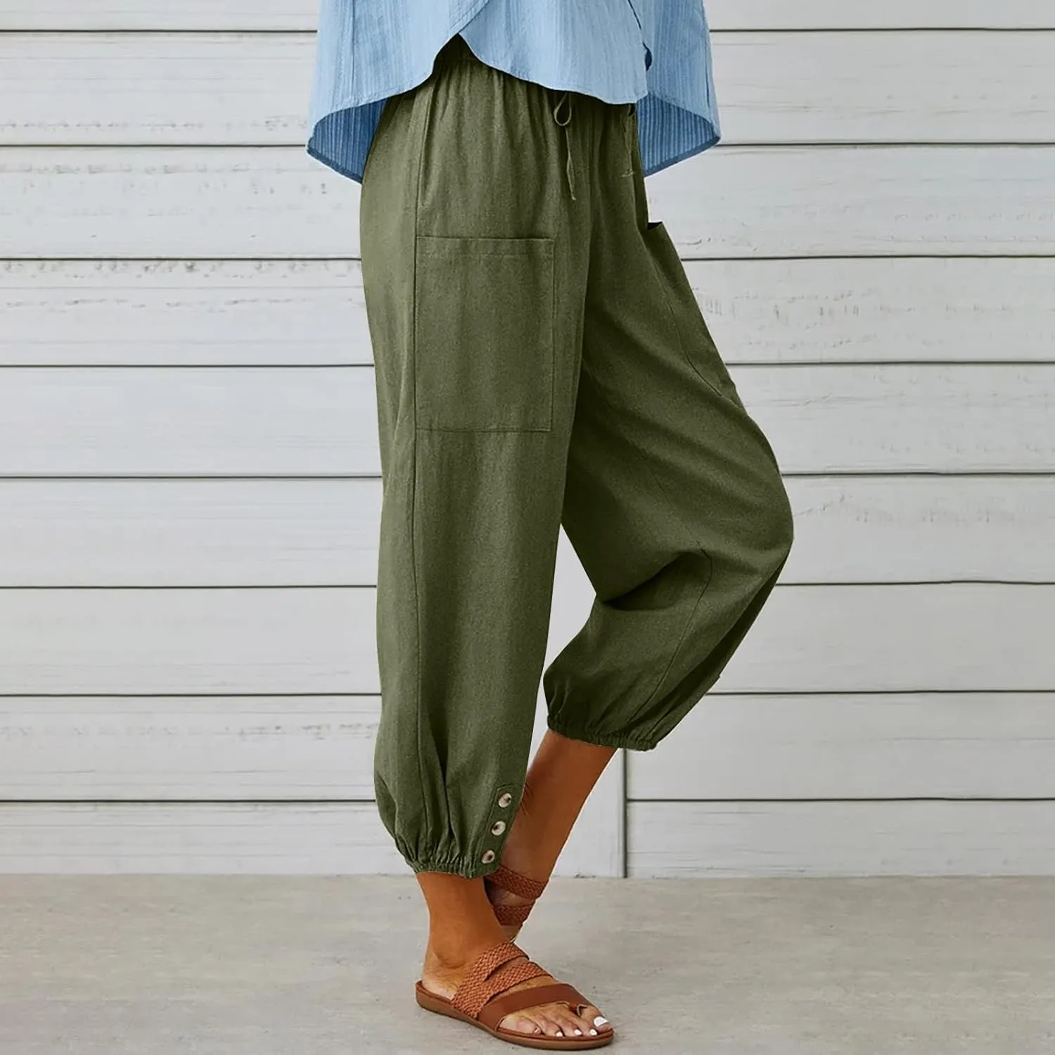 Ceboyel Womens Drawstring Linen Pants High Waist Boho Pant Summer Casual Trousers Dressy Casual Beach Outfits 2023