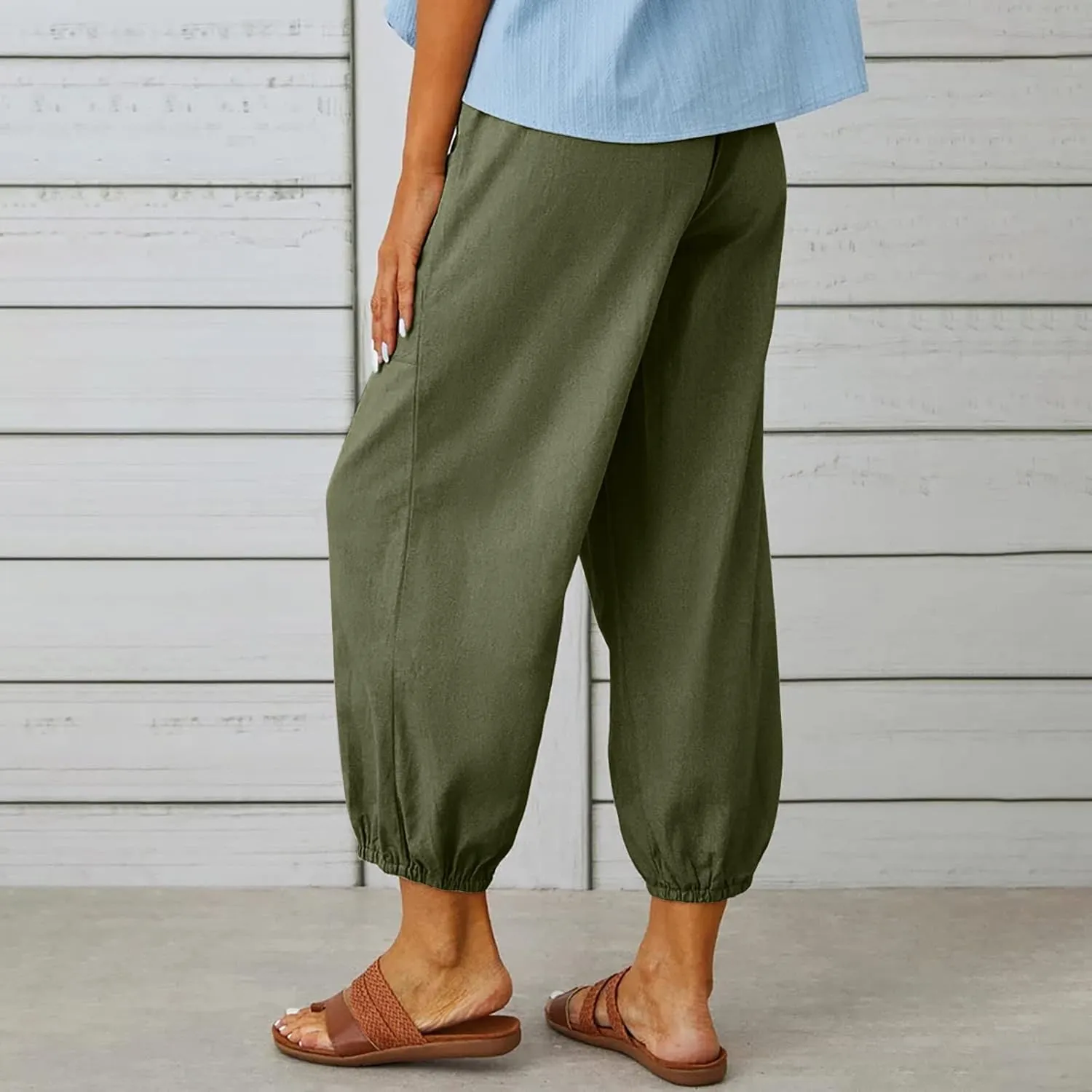 Ceboyel Womens Drawstring Linen Pants High Waist Boho Pant Summer Casual Trousers Dressy Casual Beach Outfits 2023