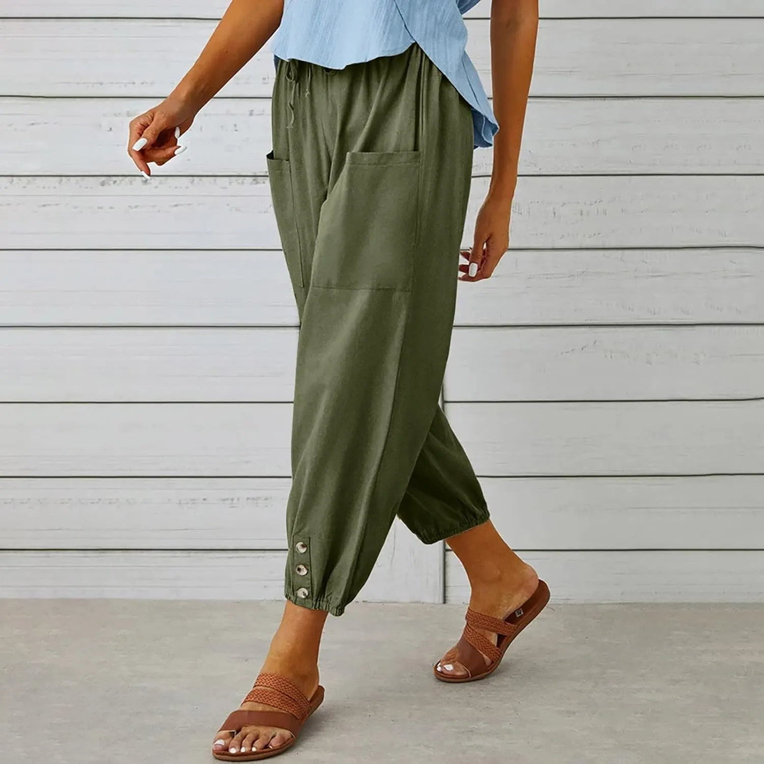 Ceboyel Womens Drawstring Linen Pants High Waist Boho Pant Summer Casual Trousers Dressy Casual Beach Outfits 2023