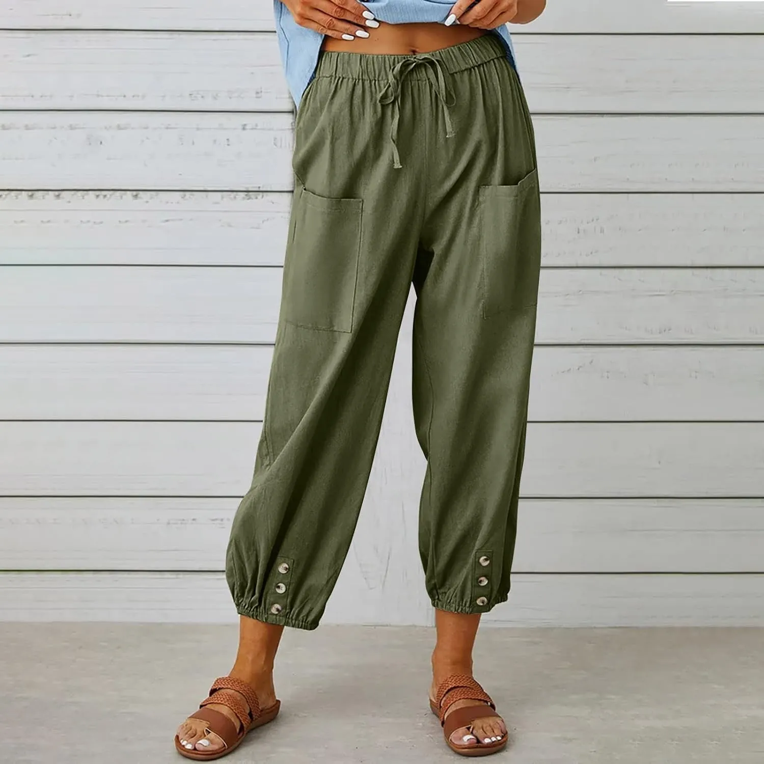 Ceboyel Womens Drawstring Linen Pants High Waist Boho Pant Summer Casual Trousers Dressy Casual Beach Outfits 2023