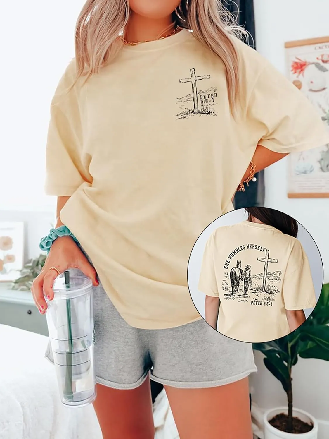 Christian Shirts for Women Oversized Religious Jesus Tshirt Western Cowboy Bible Verse Inspirational Tee Tops