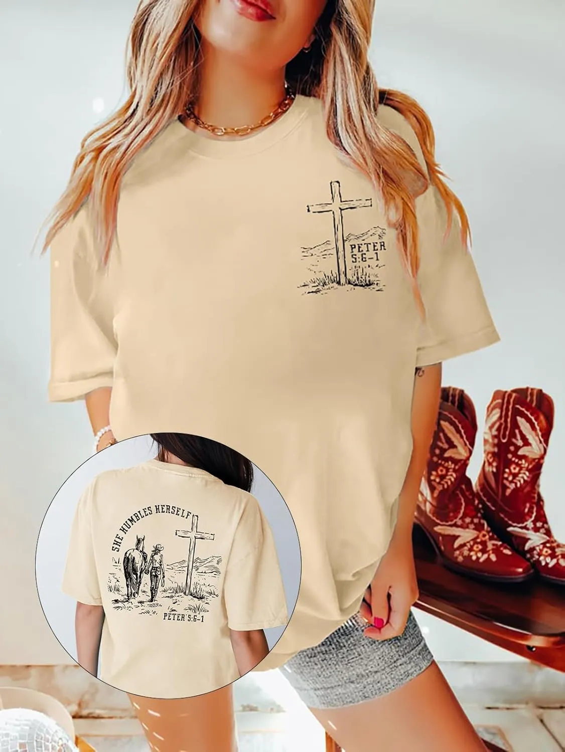 Christian Shirts for Women Oversized Religious Jesus Tshirt Western Cowboy Bible Verse Inspirational Tee Tops