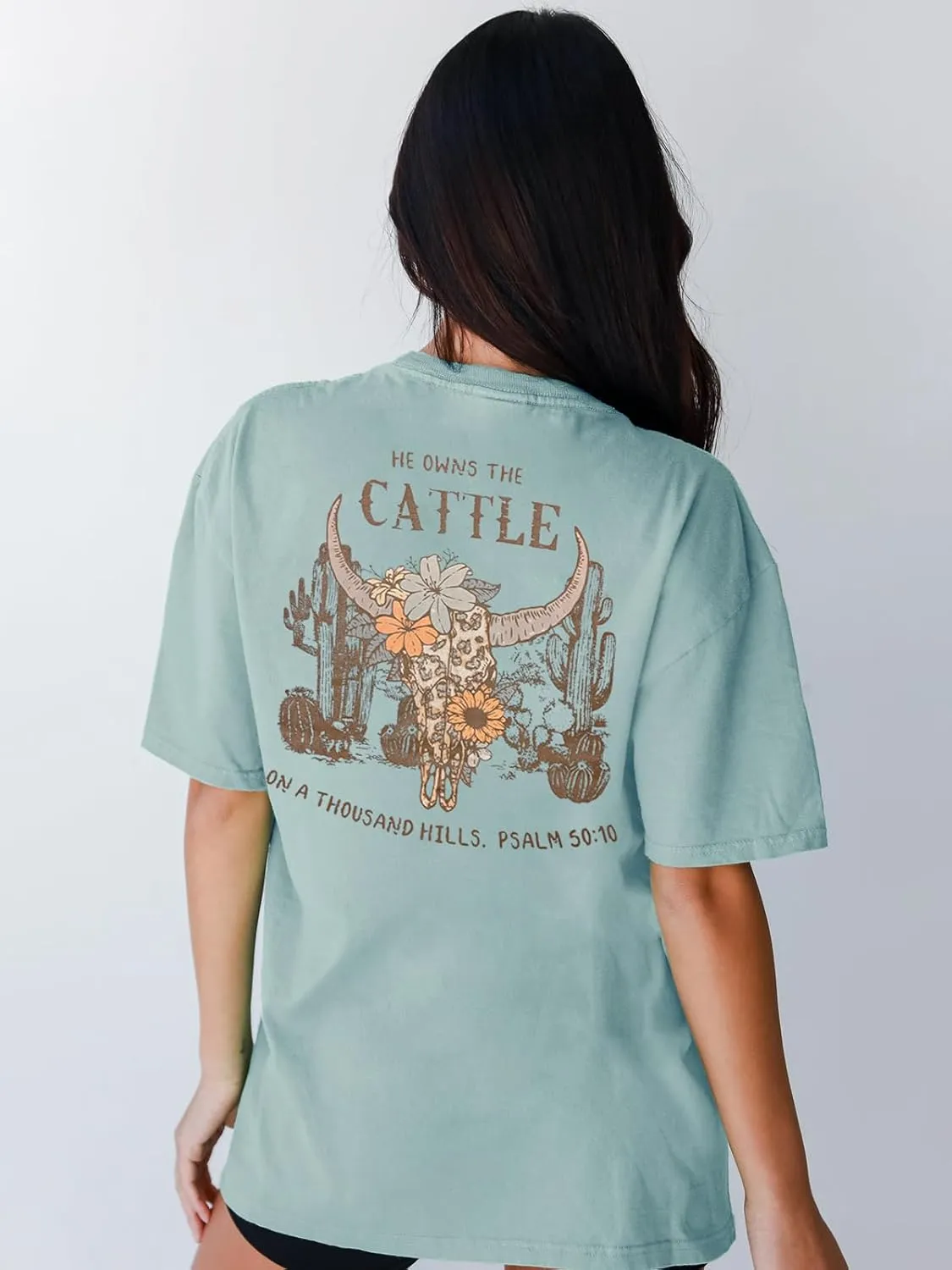 Christian Shirts for Women Oversized Religious Jesus Tshirt Western Cowboy Bible Verse Inspirational Tee Tops