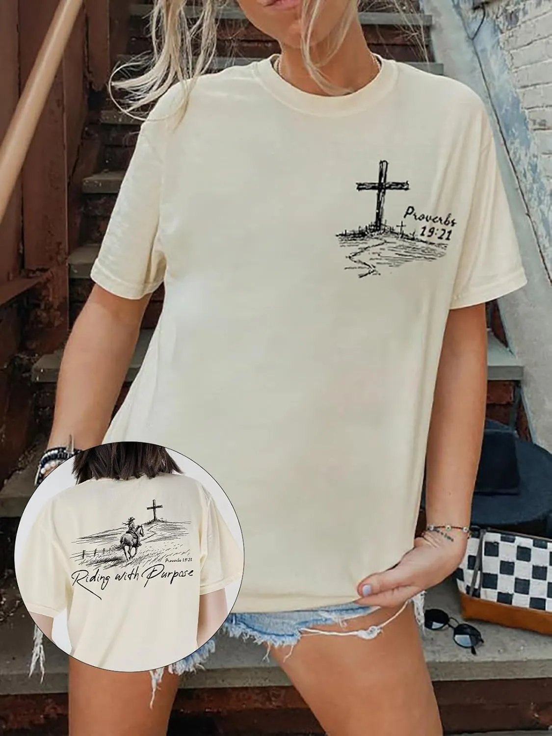Christian Shirts for Women Oversized Religious Jesus Tshirt Western Cowboy Bible Verse Inspirational Tee Tops