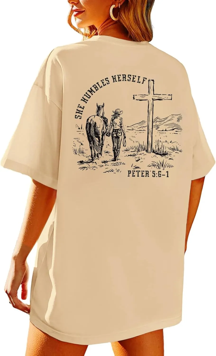 Christian Shirts for Women Oversized Religious Jesus Tshirt Western Cowboy Bible Verse Inspirational Tee Tops