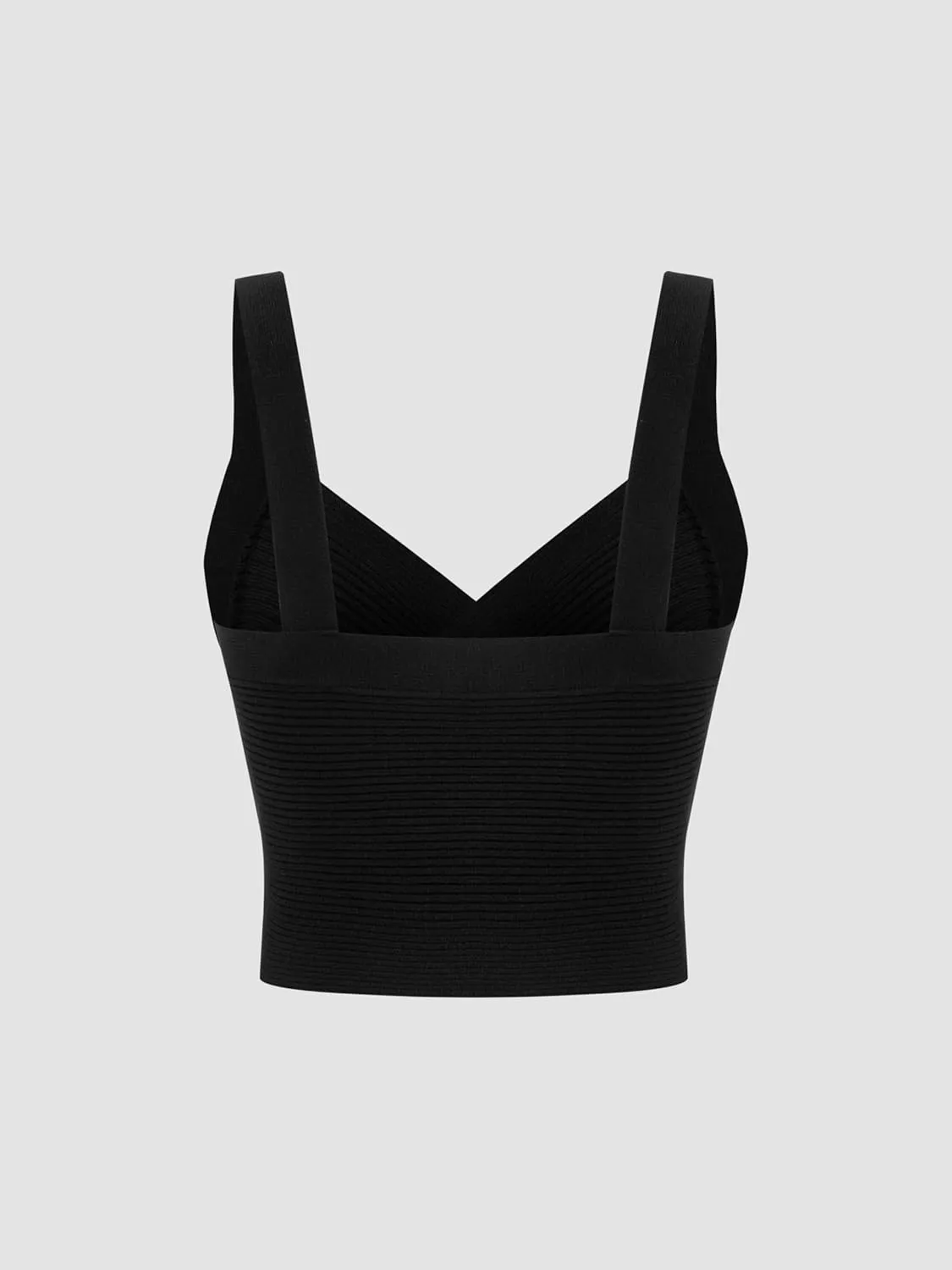 CIDER Knitted Crop Top V Neck Solid Wrap Sleeveless Tank Top Texture Regular Fit Casual Knit Fabric