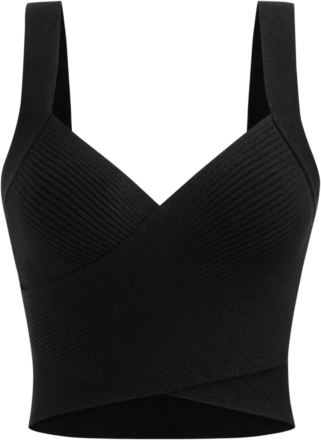 CIDER Knitted Crop Top V Neck Solid Wrap Sleeveless Tank Top Texture Regular Fit Casual Knit Fabric