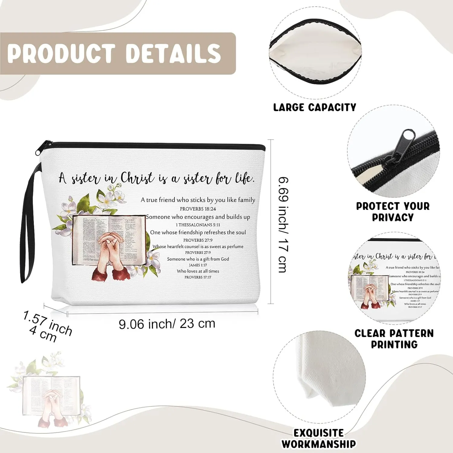 Cna Week Gifts Church Sister in Christ Makeup Bag Bible Verse Keychains for Women Birthday Friendship Gift