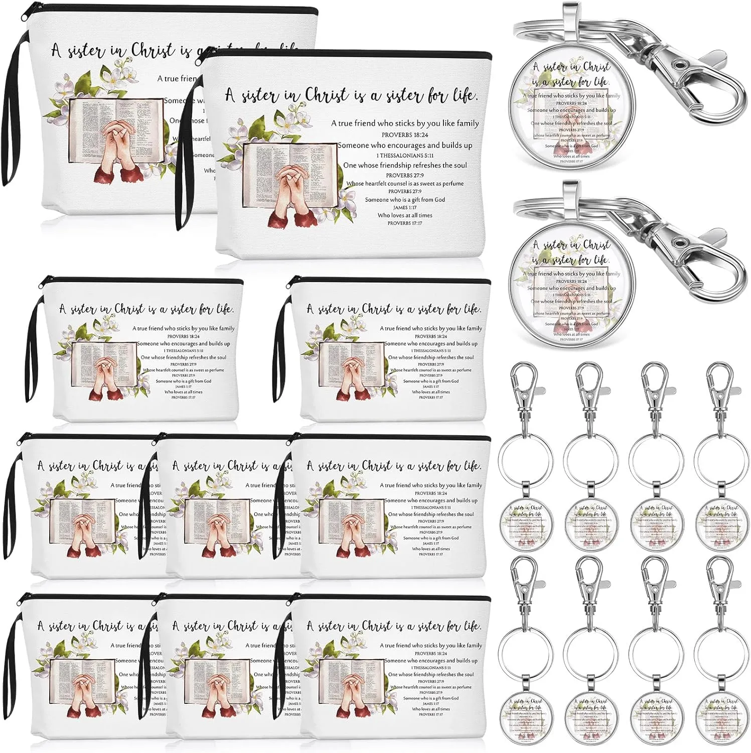 Cna Week Gifts Church Sister in Christ Makeup Bag Bible Verse Keychains for Women Birthday Friendship Gift