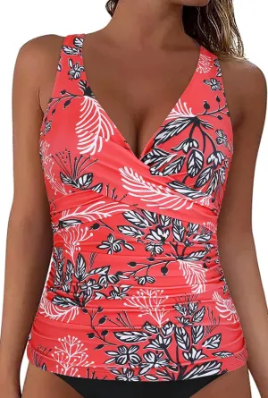coastal rose Womens Underwire Tankini Top Only Sexy V Neck Swimsuit Top for Big Busted Tummy Control Bathing Suits