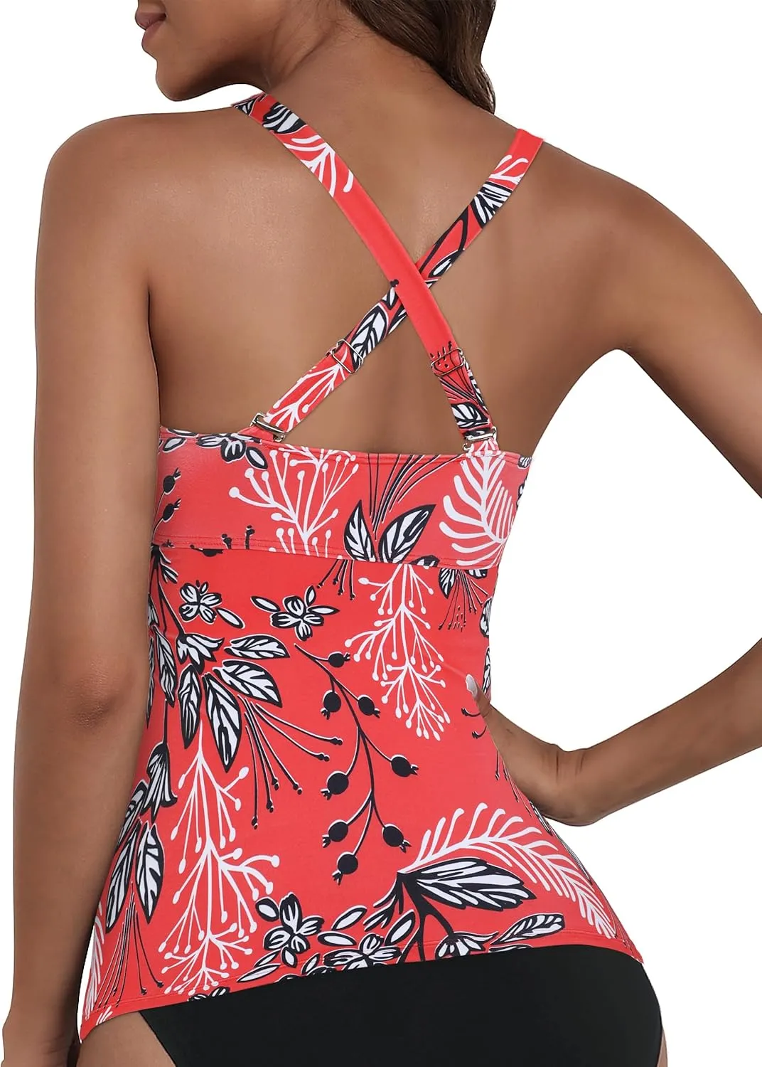 coastal rose Womens Underwire Tankini Top Only Sexy V Neck Swimsuit Top for Big Busted Tummy Control Bathing Suits