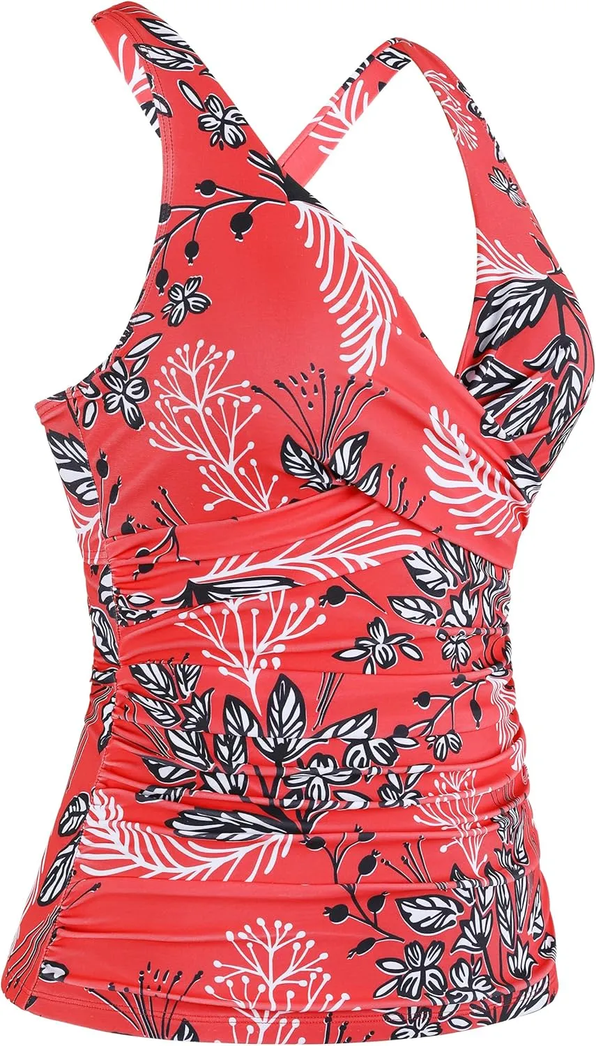coastal rose Womens Underwire Tankini Top Only Sexy V Neck Swimsuit Top for Big Busted Tummy Control Bathing Suits