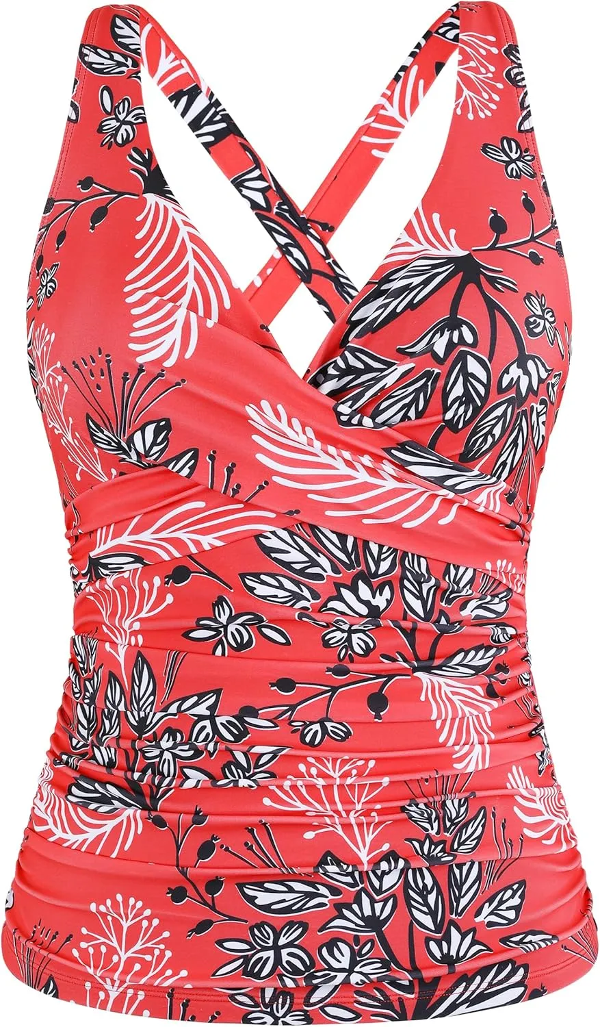 coastal rose Womens Underwire Tankini Top Only Sexy V Neck Swimsuit Top for Big Busted Tummy Control Bathing Suits