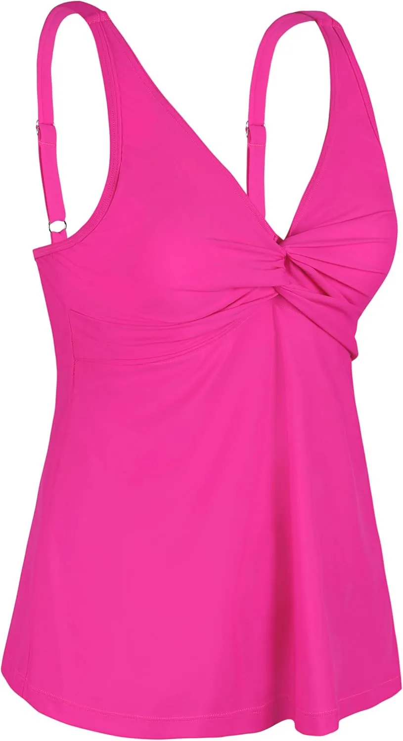 coastal rose Women's Underwire Tankini Top Twist Front V Neck Push Up Swimsuit Top Flowy Bathing Suit Tops Only