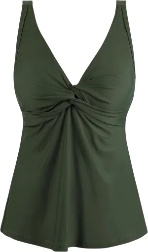 coastal rose Women's Underwire Tankini Top Twist Front V Neck Push Up Swimsuit Top Flowy Bathing Suit Tops Only