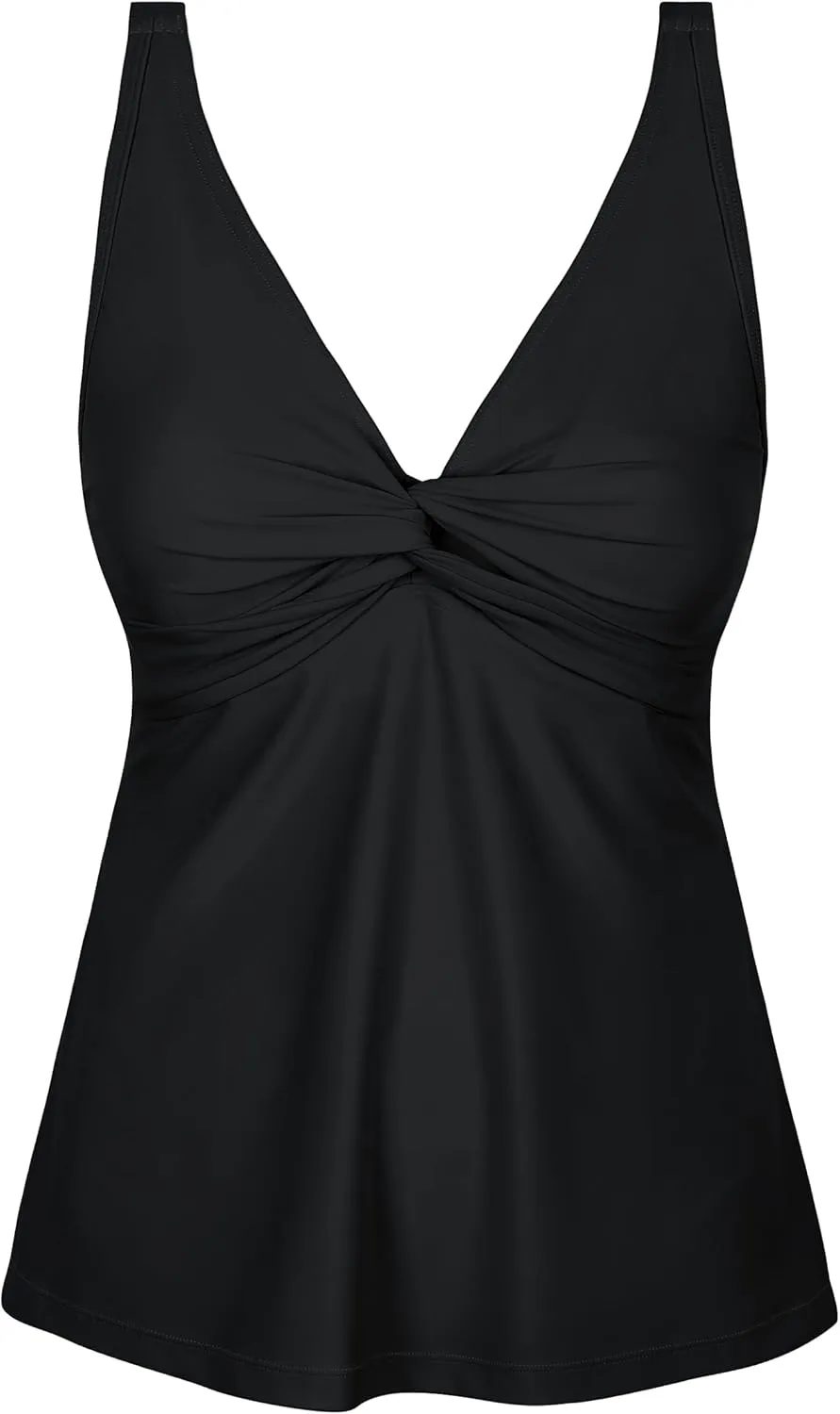 coastal rose Women's Underwire Tankini Top Twist Front V Neck Push Up Swimsuit Top Flowy Bathing Suit Tops Only