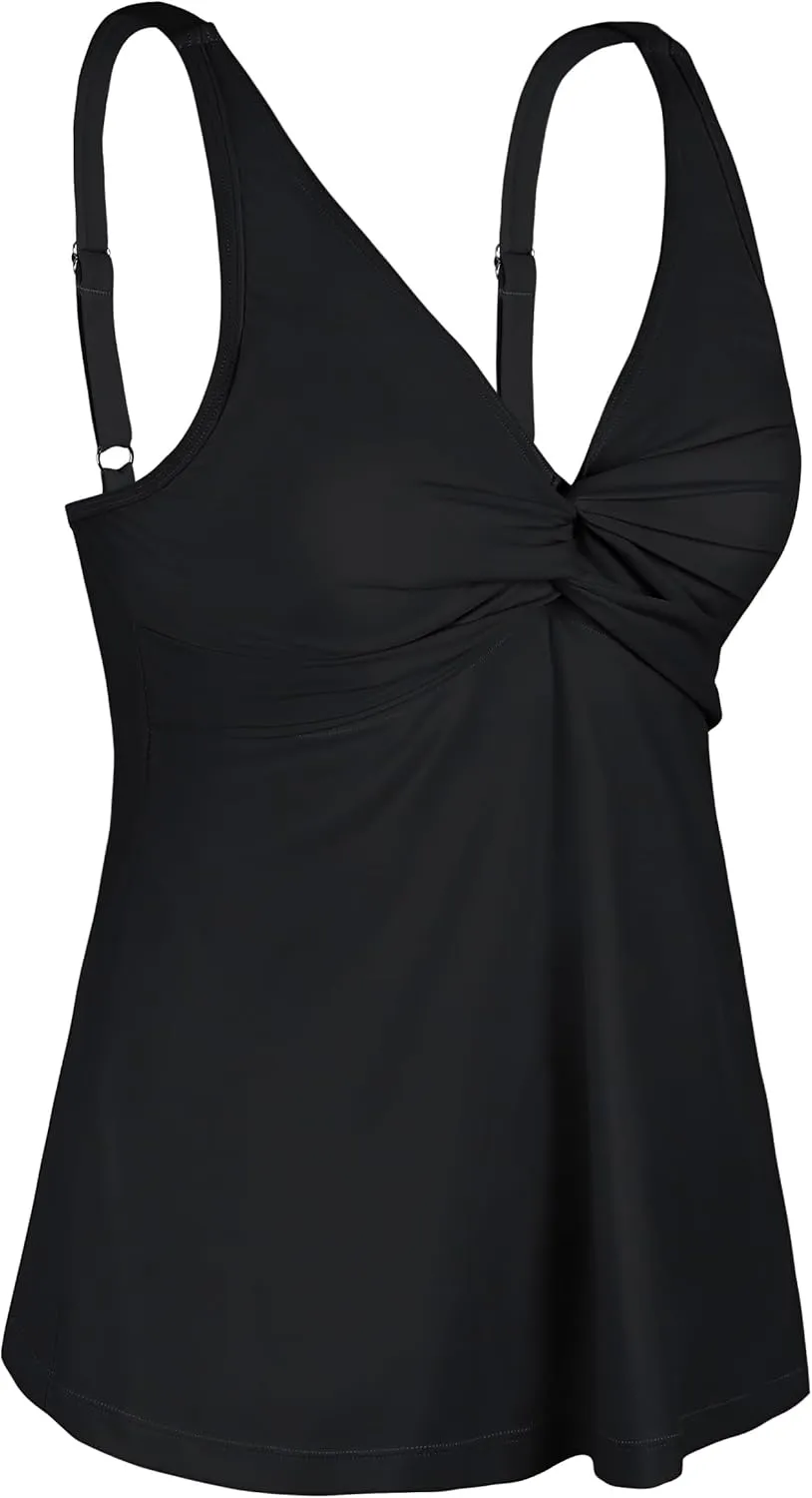 coastal rose Women's Underwire Tankini Top Twist Front V Neck Push Up Swimsuit Top Flowy Bathing Suit Tops Only