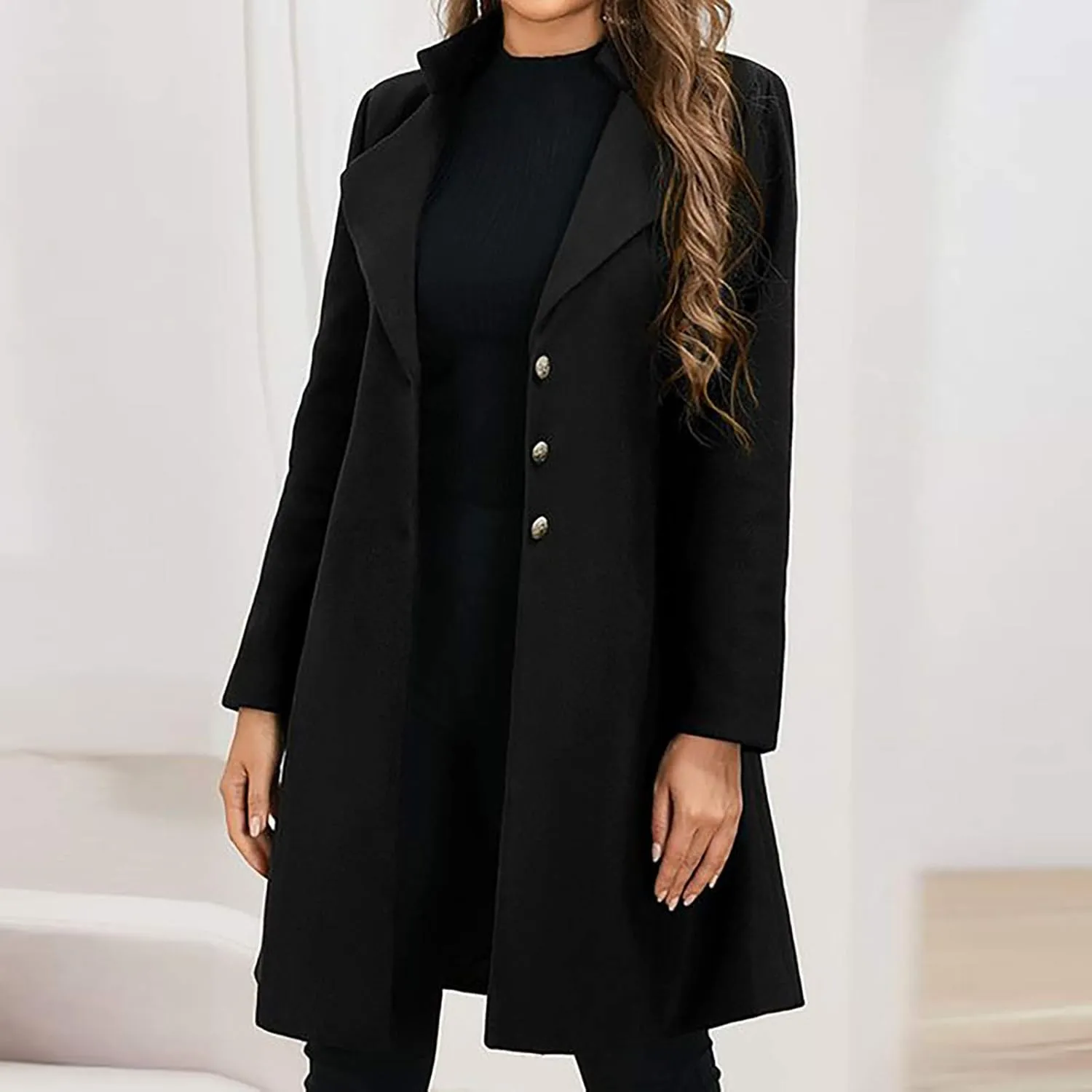Coats for Women Double-Breasted Trench Coat Long Casual Slim Fit Outerwear Classic Lapel Solid Overcoat 2024