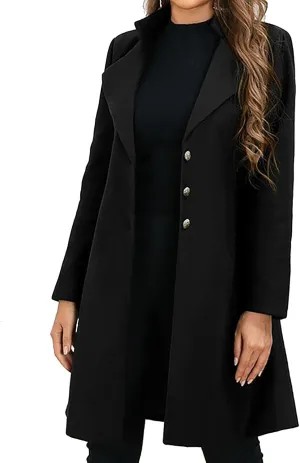 Coats for Women Double-Breasted Trench Coat Long Casual Slim Fit Outerwear Classic Lapel Solid Overcoat 2024