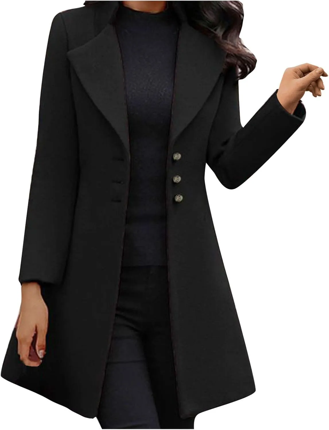 Coats for Women Double-Breasted Trench Coat Long Casual Slim Fit Outerwear Classic Lapel Solid Overcoat 2024