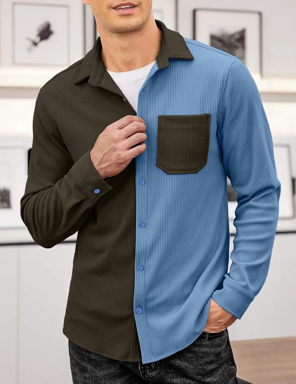 COOFANDY Men's Corduroy Shirt Casual Shacket Long Sleeve Button Down Lightweight Jacket